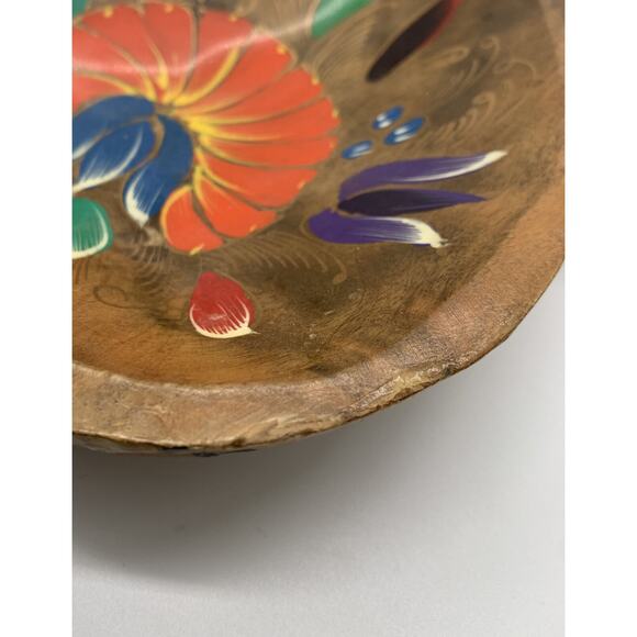 Vntg Mexican Folk Art Wooden Wood Divided Bowl/Tray 14” Long 8” Wide Flowers - Picture 10 of 12